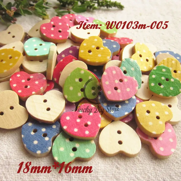 144pcs mixed dot pattern printing wood buttons heart colorful for child baby craft sewing products wholesale | Дом и сад
