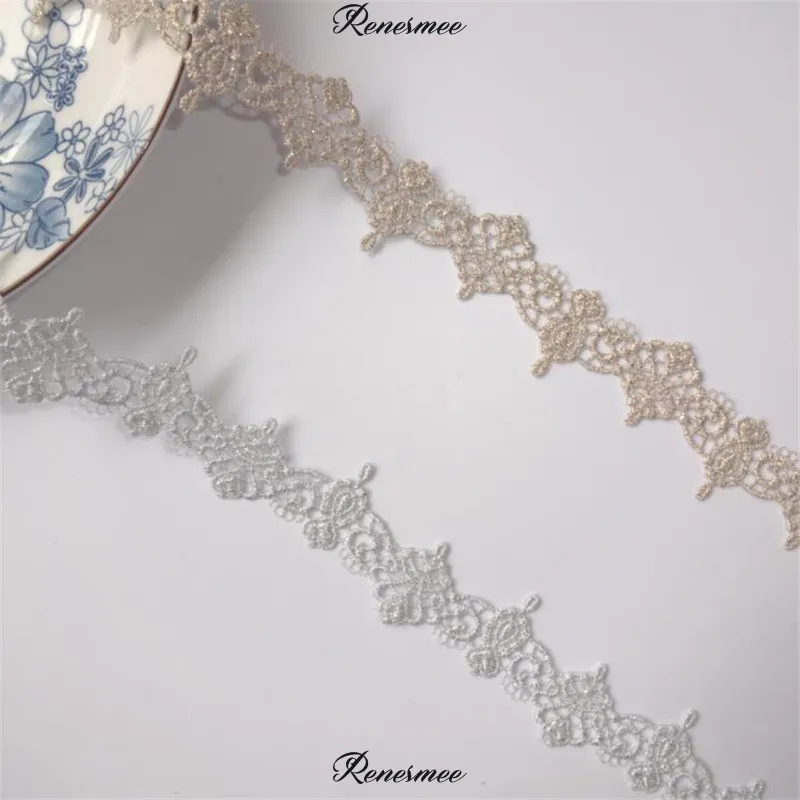 

3Yards New Royal Gold/Silver Embroidery Lace Trim for Bridal Wedding Gown Costume Design Lace Ribbon 2.5cm SX55