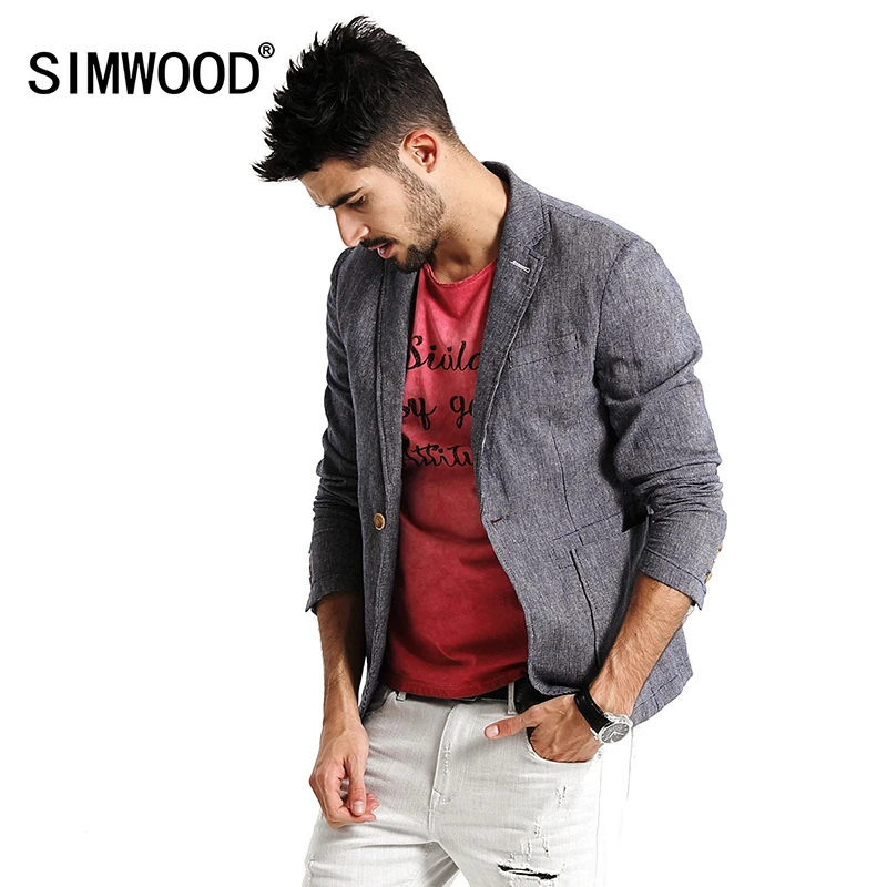 Image SIMWOOD 2017 New Spring Casual Blazers Men Fashion Thin  Jacket Linen and Cotton Coats Pure and Nature XZ6116