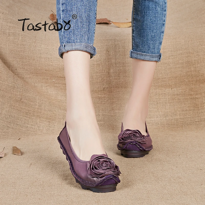 Vente Tastabo Plus La Taille Chaussures Femme Plat Véritable En Cuir Femmes Marque Casual Chaussures Mocassins Mode Fleur Appartements Mocassins Dames Chaussures
