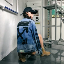 Denim jacket 2019 new fashion ow graffiti paint splash paint men and women wear washed couple loose denim jacket