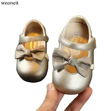 Weoneit/вечерние туфли для девочек; Новинка года; модная детская кожаная бежевая обувь принцессы для маленьких девочек; цвет золотой, розовый; сезон осень; размеры 15-26