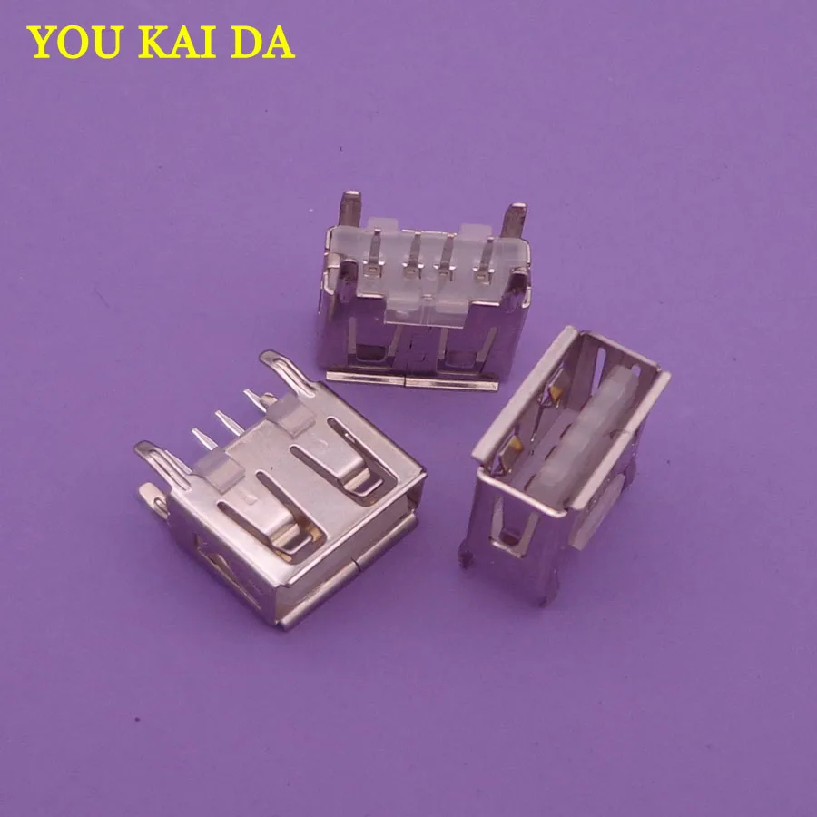 200Pcs/lot A Type Flat Angle (180 Degree) Female USB 2.0 PCB Connector Socket USB Jack Plug