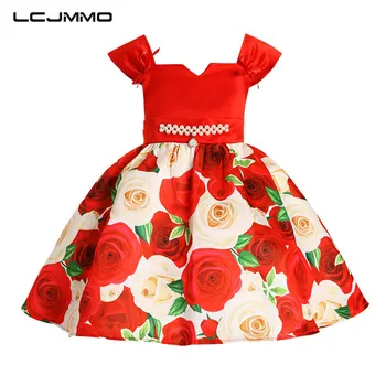 

LCJMMO Girl Party Dress 2017 Summer Style Ball Gown Girls Dresses Kids Sleeveless Printing Rose Princess Dress Children Clothes