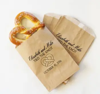 

personalized Wedding Favor Pretzels Bridal baby Shower Kraft Paper Bakery Cookie desserts gift Favors Bags holder pouches packs