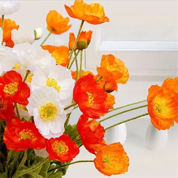 

10pcs Artificial corn poppy Flower Fake Papaver rhoeas Flower 4 heads/piece 58cm/22.83" for Wedding Party Decoration 4 Colors