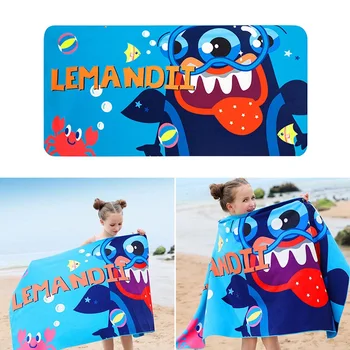

Children Bath Towel Cartoon Printed Blue Polyester Lightweight Sunshade Quick Drying Water Absorbent Washcloth Water Absorbent