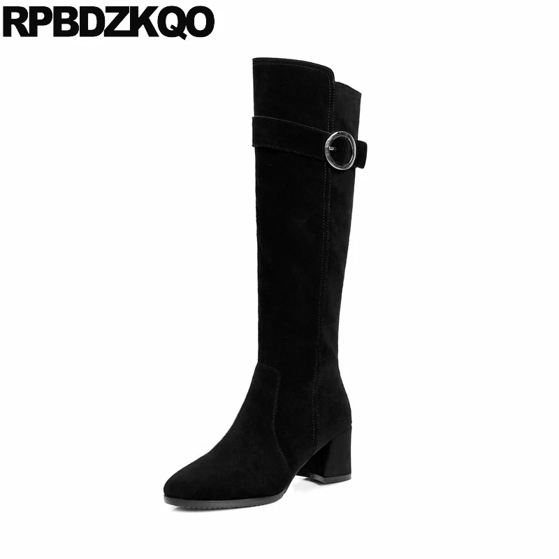 Largo Becerro Altas Calidad Para Femenino Alto Botas Moda Mujer Ante Rodilla Fornido Punta Chino Ecuestre Alta Zapatos Señoras Ancho Militar Redonda Negro Invierno verde Nuevo 2018 Otoño Tacón Negro Equitación twW1qInv