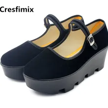 Женские милые удобные черные туфли на плоской платформе; женские Стильные черные танцевальные туфли; женская обувь с пряжкой; сезон весна-лето; E2056