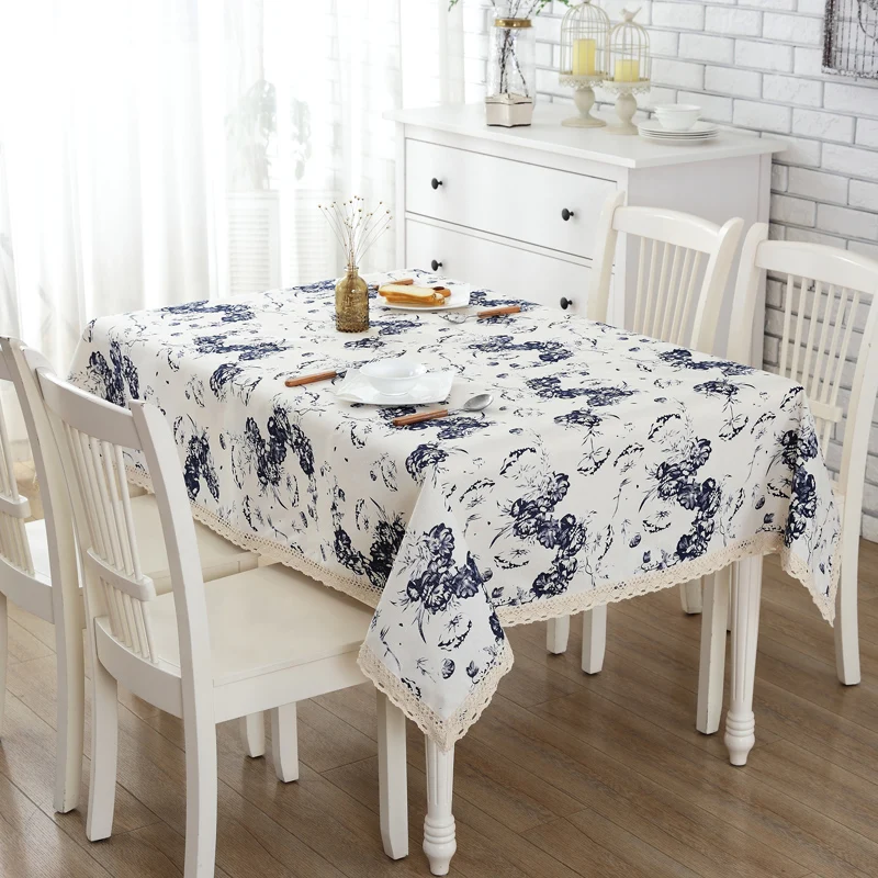Blue And White Cotton Linen Cloth Table Cloth Garden Small Fresh Table