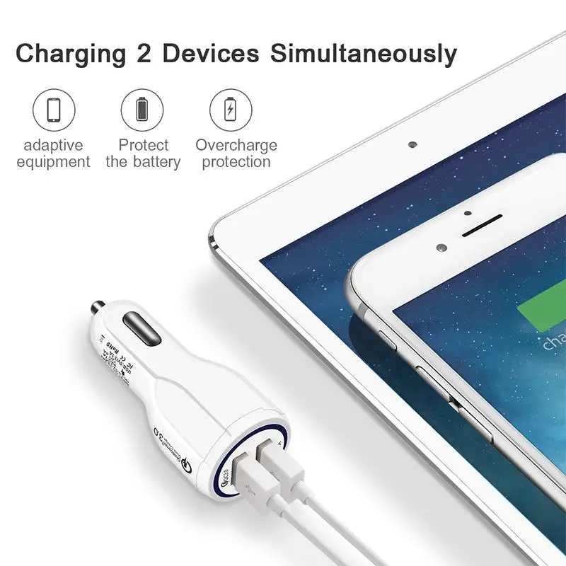 Автомобильное зарядное устройство Ostart Quick Charge 3,0 2 порта USB Быстрый двойной адаптер для телефона