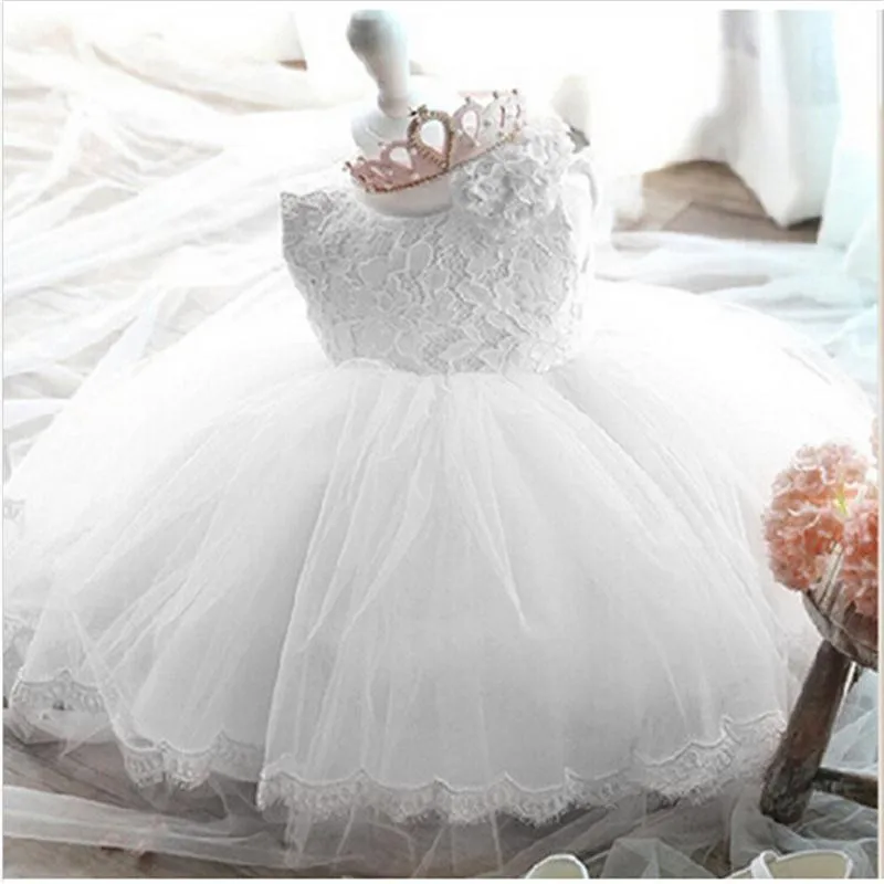 Платье для новорожденных девочек vestido infantil/детское кружевное платье белого и розового цвета платья для свадебной вечеринки с длинными рукавами для девочек 1 год - Цвет: White