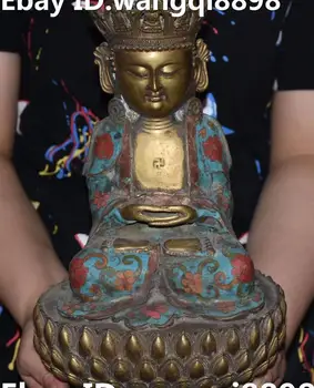 

Old Tibet Cloisonne Enamel Gilt Seat Shakyamuni Sakyamuni Amitabha Buddha Statue
