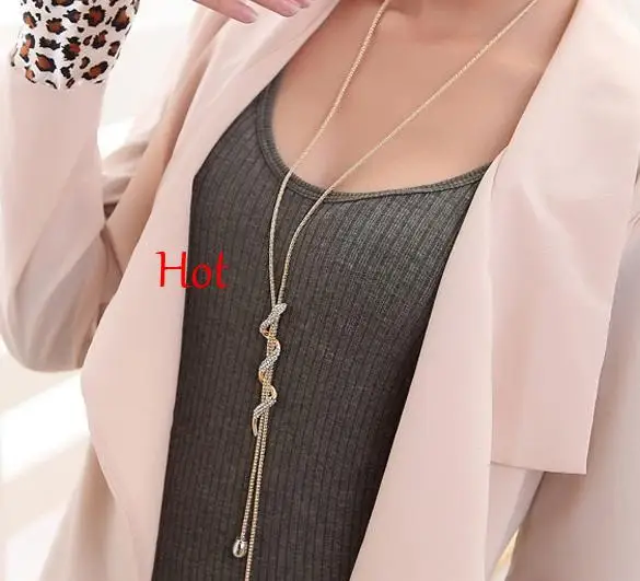 

Women Fashion Jewelry Necklaces Crystal Snake Necklaces Vintage Silvery Chain Sweater Necklace Long Pendant Necklaces