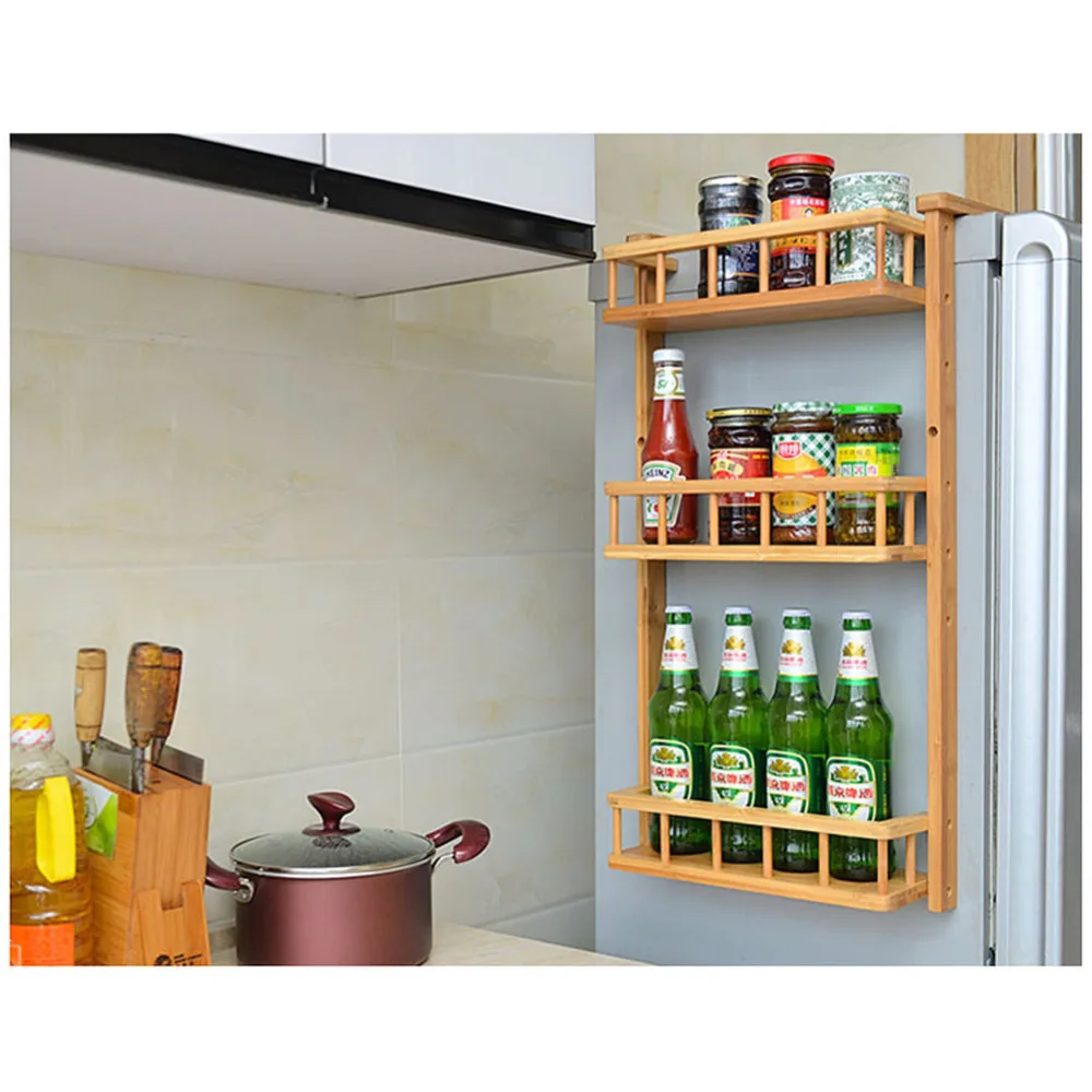

YONTREE 1 Piece 3 Layer Solid Wood Bamboo Ktchen Seasoning Storage Shelf Flavoring Rack H2664