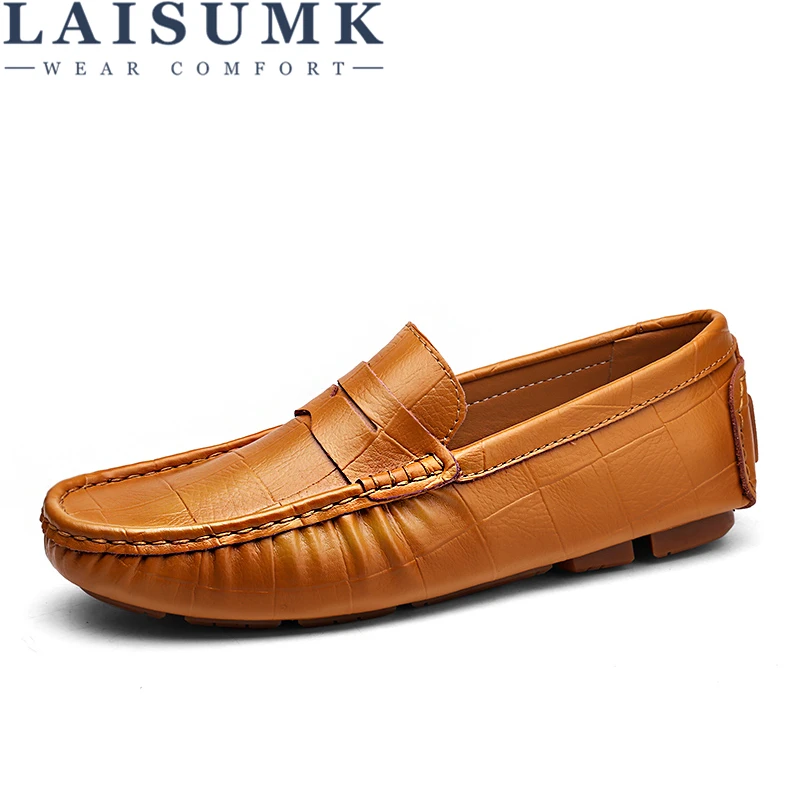 

LAISUMK 2019 New Men Casual Driving Shoes Leather Loafers Men Shoes New Men Loafers Luxury Flats Shoes Male Chaussure Big Size