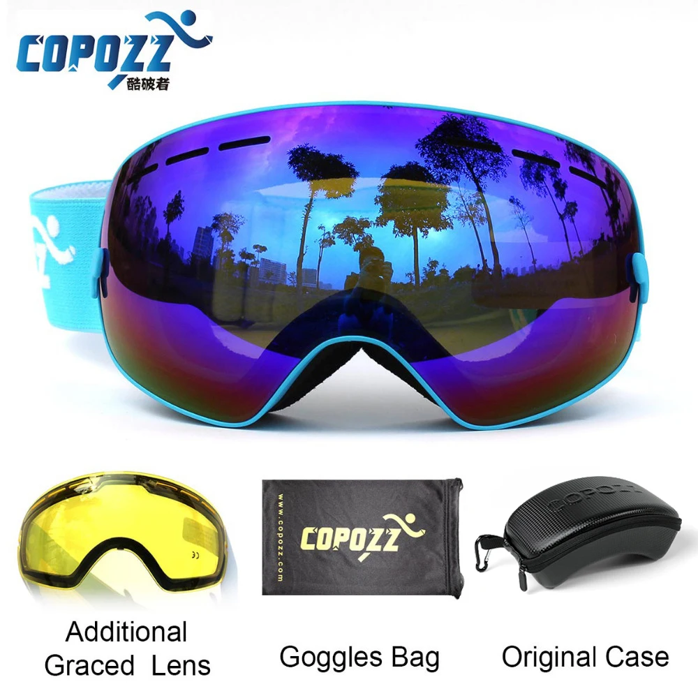 Koop COPOZZ Ski Goggles met Case amp; Geel Lens UV400 Anti fog Sferische ski bril ski euml;n mannen vrouwen sneeuw bril + Lens + Box Set