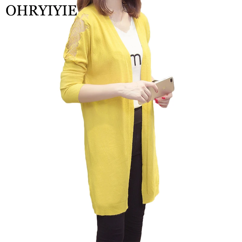

OHRYIYIE Women Thin Cardigan Sweater Poncho 2019 New Spring Summer Long Loose Knitted Cardigans Ladies Hollow Out lace Sweaters