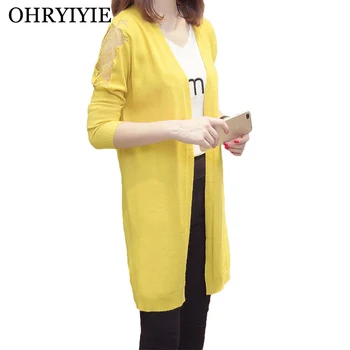 

OHRYIYIE Women Thin Cardigan Sweater Poncho 2019 New Spring Summer Long Loose Knitted Cardigans Ladies Hollow Out lace Sweaters