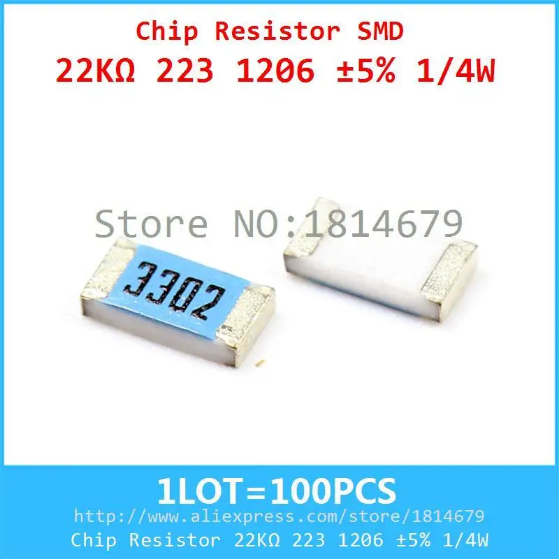1LOT=100PCS Chip Resistor 22Kohm 223 1206 5 1/4W 22000ohm 0.25W