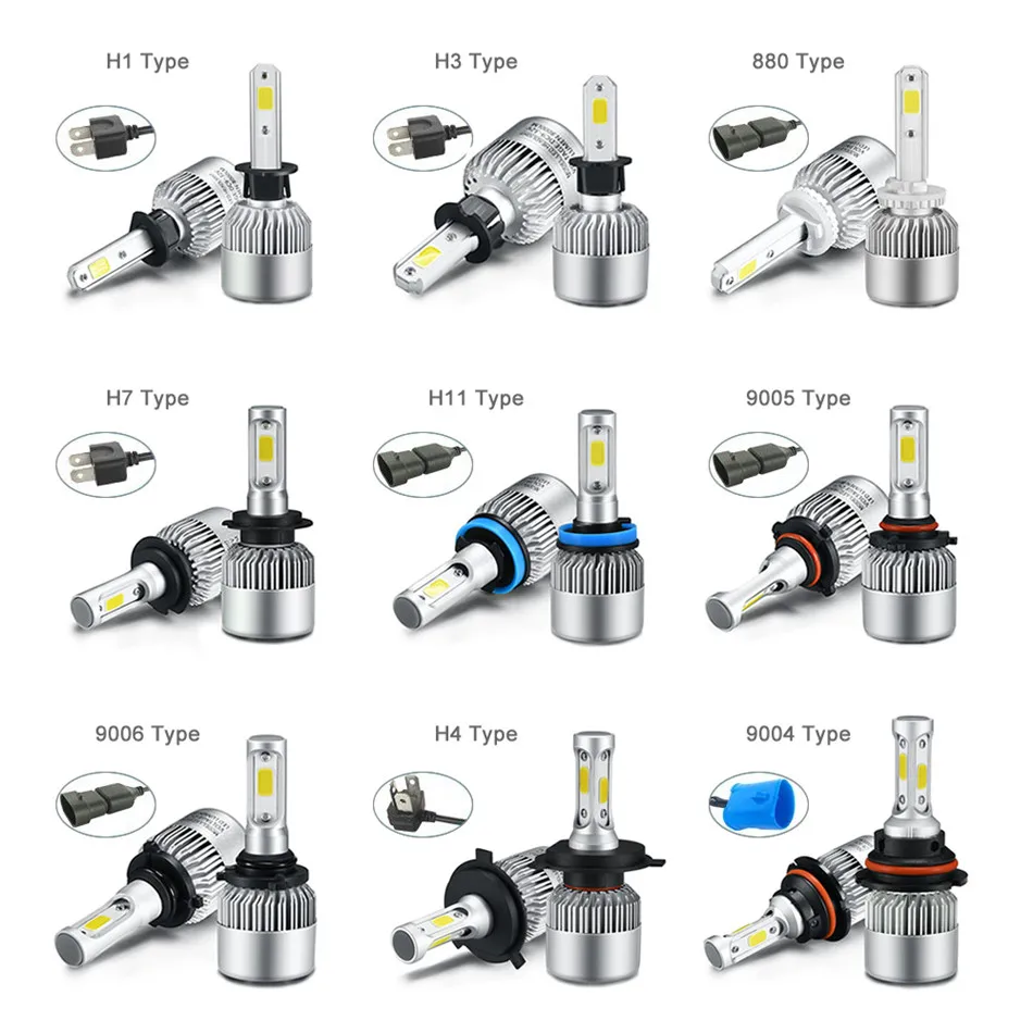 2 шт. Авто H4 светодиодный H7 H11 H8 9006 HB4 H1 H3 HB3 S2 автомобильные головные фары лампы COB 72W фары для 8000LM автомобилей лампы 6500 к 12V 4300K 8000K светодиодный