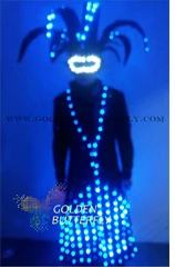 Светодиодный Костюмы светящиеся одежды шляпа модные перчатки талант показать световой Для мужчин галстук костюмы Бальные механические