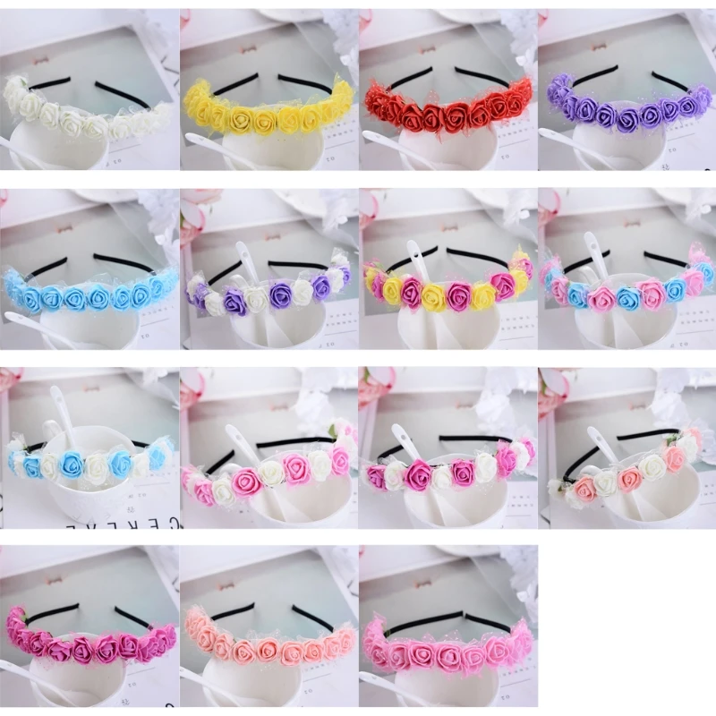 

Bezel for Girls Hair Accessories Flower Headband Yarn Form Wreath Headdress Romantic Hairband Red Color Bridal Headwear