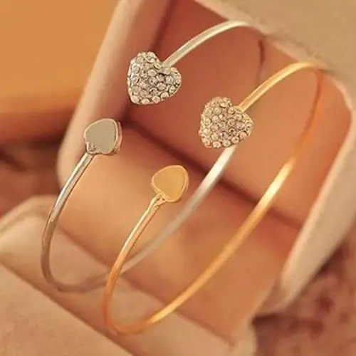 

Women Crystal Love Heart Hand Cuff Open Bracelet Gift Hot Gold / Silver
