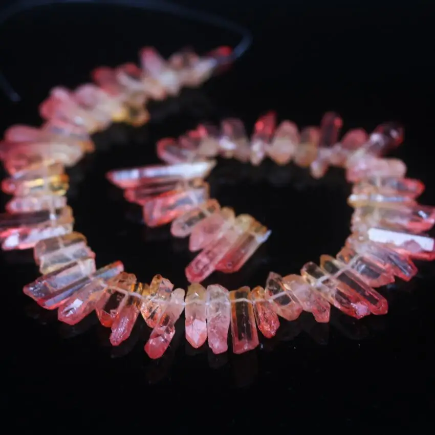 

5-8x15-34mm/Strand Raw Crystal Top Drilled Points Loose Beads,Yellow Pink Quartz Crystal Tusk Stick Necklace Pendants Jewelry