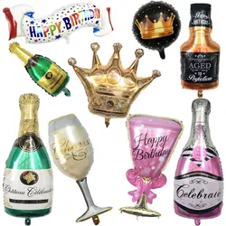 Happy 30th День рождения украшение Золотая Корона шампанского очки бутылка виски Фольга Воздушный шар средней школы вечерние партии воздушные