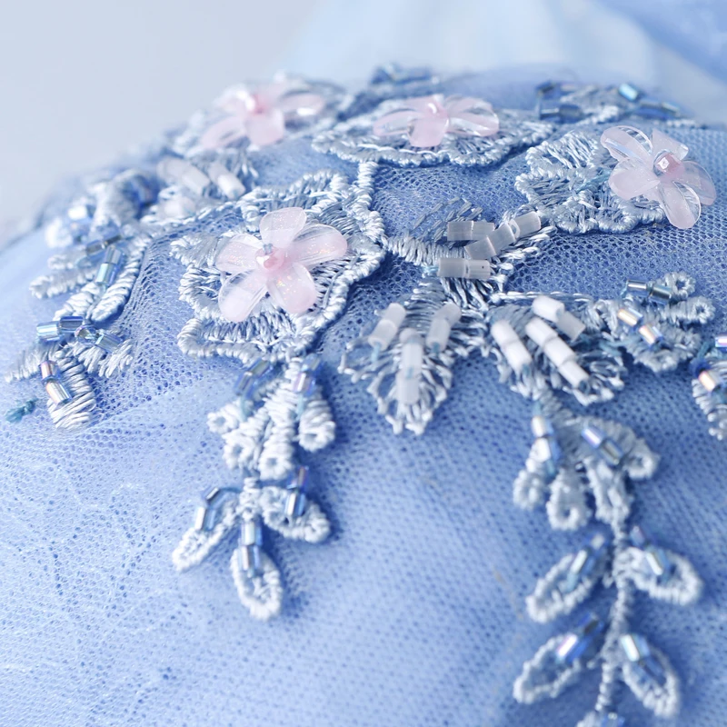 Vestido De Festa Blue Tulle With Appliques Evening Dresses Long Dress Prom Party Gowns 2019 Robe De Soiree V-Neck Evening Dress