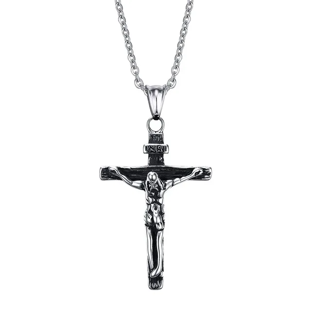 Jesus Cross Necklace Men Gold Silver Color Metal Religious Pendant