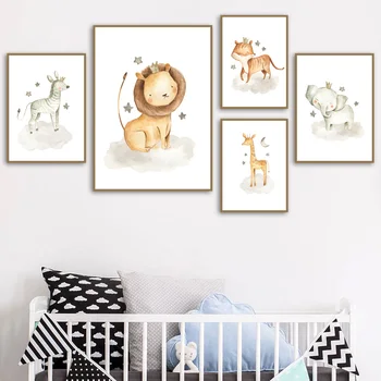 

Cartoon Lion Elephant Tiger Giraffe Wall Art Canvas Painting Nordic Posters And Prints Animal Wall Pictures Baby Kids Room Decor