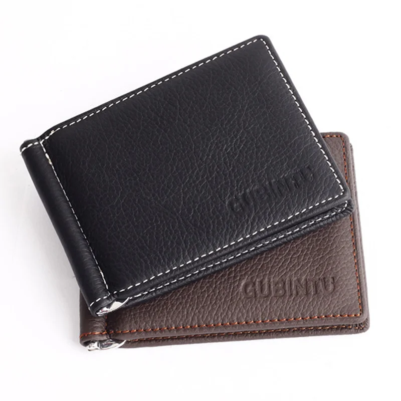 Genuine Leather Slim Money Clip Wallet For Men Purse With Coin Pocket ID Credit Card Slots Man Money Bag Black Coffee metal money clip