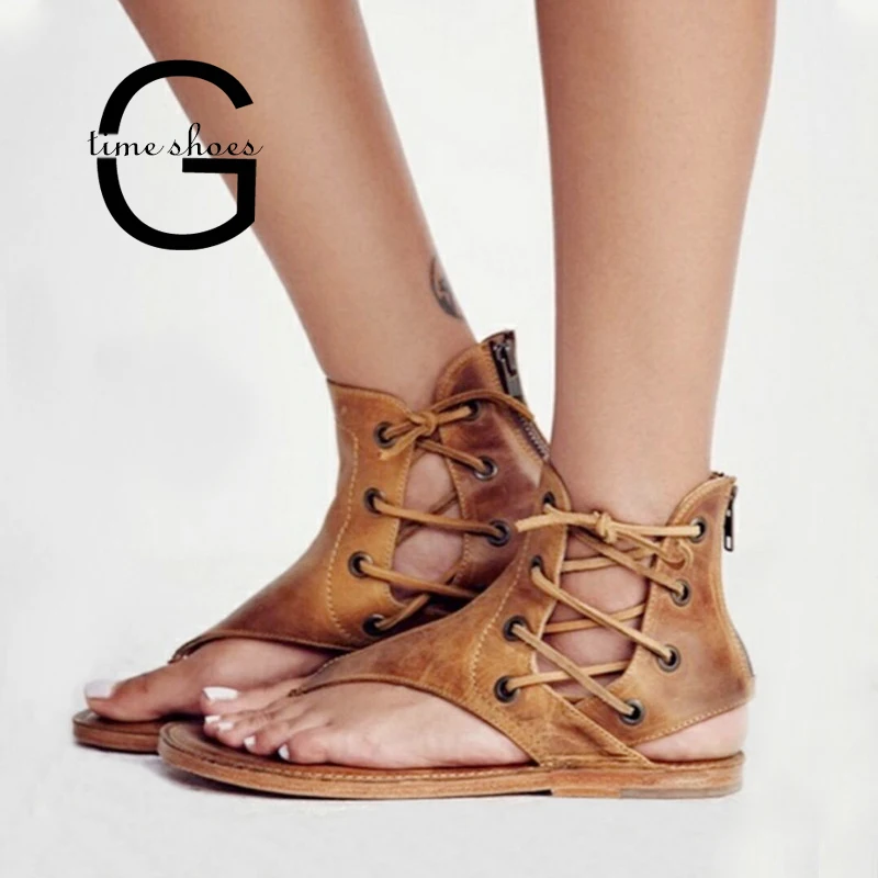 

Dropshipping Gtime Women Sandals Summer Gladiator Sandals Flip-Flops Beach Shoes Leather Flat Sandalias Mujer Big Size 43 SE690