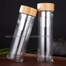 10 шт. 450 мл бамбука крышка стеклянный, С Двойными Стенками Кружка для заваривания чая. Включает в себя Ситечко И Корзинка для заварки FedEx DHL