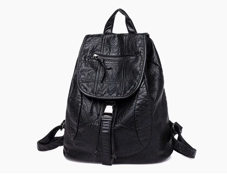 MJ Soft Leather Women Backpack Large Travel Bag PU Leather Female Daypack Black Backpack School Bag for Teenage Girls (4)