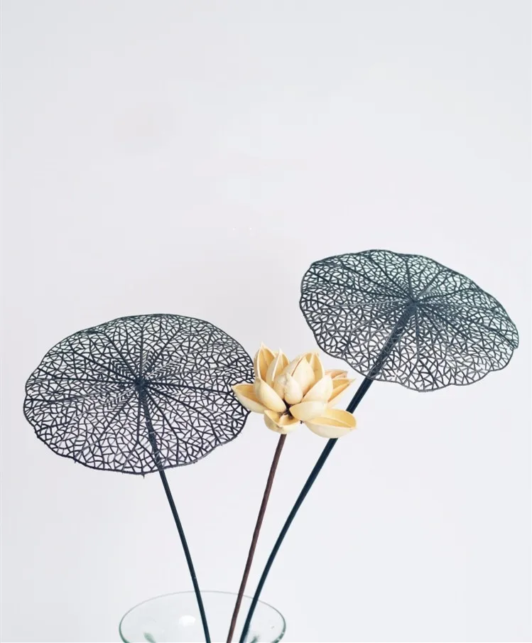 Искусственный пластиковый лист лотоса, полый лист лотоса, искусственный цветок, ваза для гостиной, свадебные настольные аксессуары, искусственный цветок
