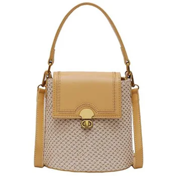 

New Women'S Bag Korean Version of the Shoulder Messenger Bag Straw Handbag Handbags Wild Bucket Bag