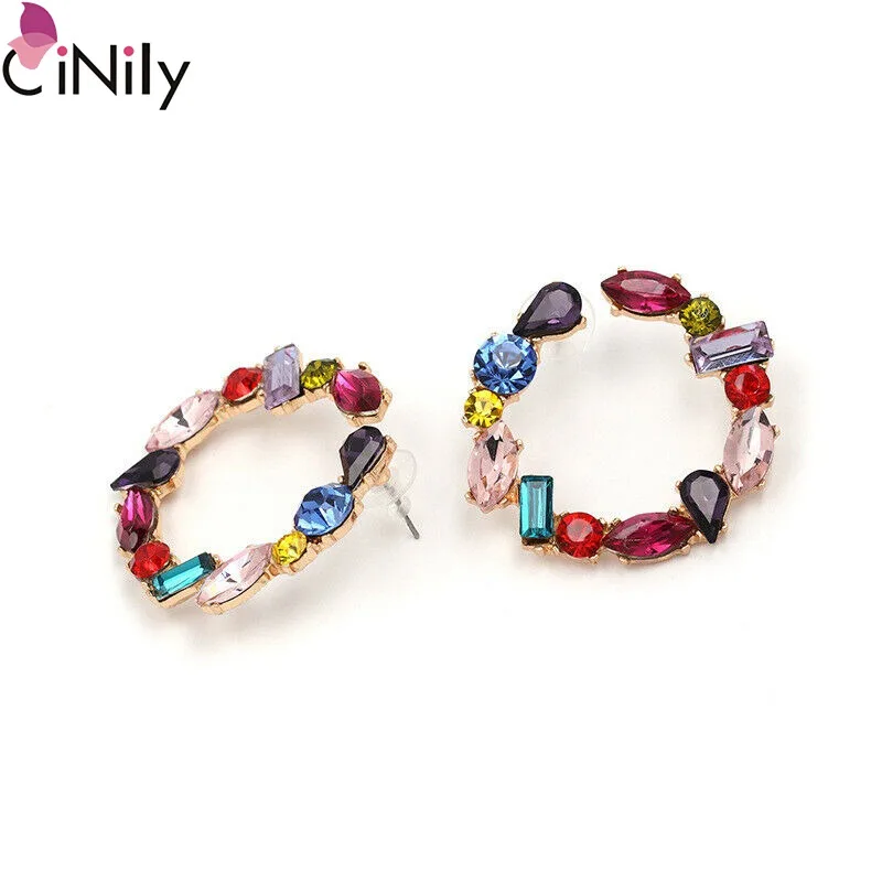 

CiNily Classic Multicolor Crystal Gold Round for Women Jewelry Drop Earring Wedding Party Birthday Gift FH8912