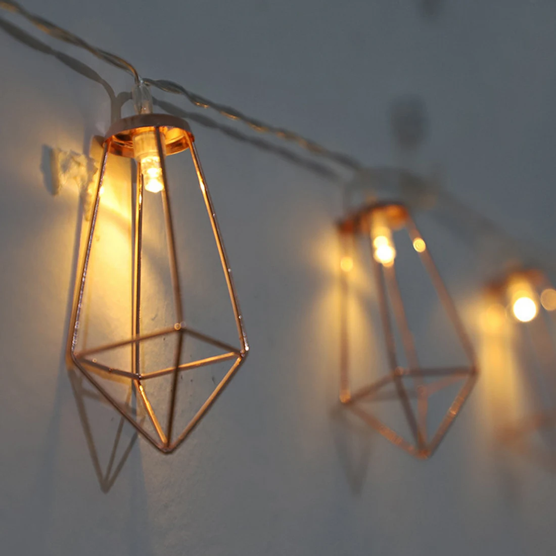 

LED Fairy String Light 10/20 Leds Lantern String Retro Iron Metal Diamond Battery Holiday Wedding Party Decoration