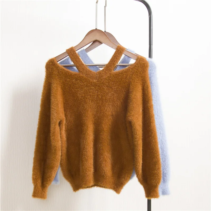 2018 New Winter Fashion hairy Turtleneck Pullover Mohair Women Sweaters And Pullovers Warm Thick Loose Lantern Sleeve Pullover