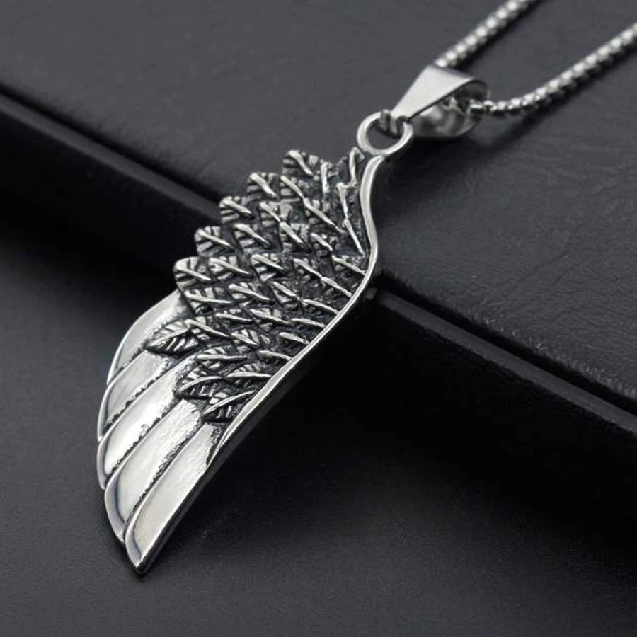 

Hemiston Titanium Steel Jewelry Pendant Stainless Steel Angel Wings Pendant Punk Personality Necklace