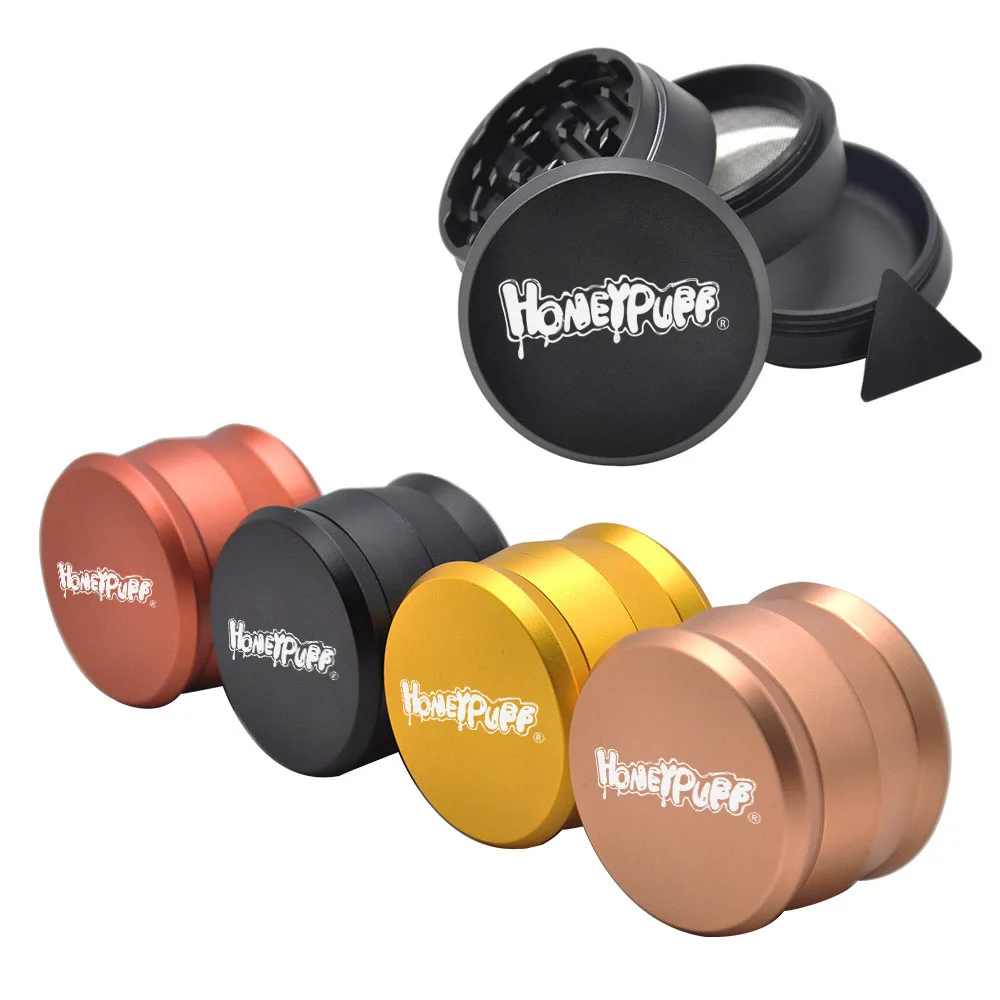 

HONEYPUFF Drum Style Metal Smoking Tobacco Grinder 60MM 4 Piece Aircraft Aluminum Tobacco Herb Grinder Handle Spice Muller