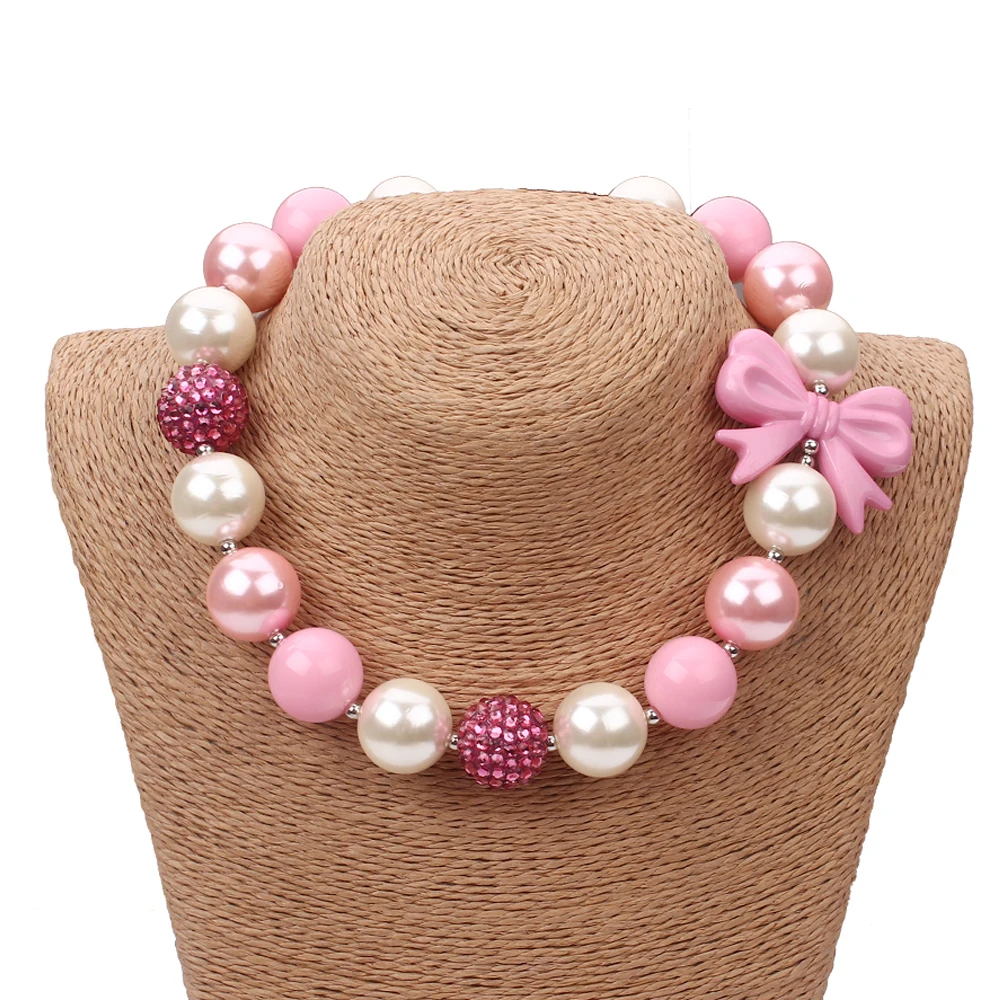 Vcmart Gift Chunky Bubbelgum Necklace Lovely Pink Bow Beaded Little