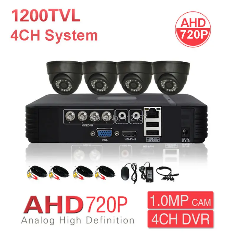 Home CCTV Indoor AHD 720P Dome Security Camera System 4CH HD DVR PC