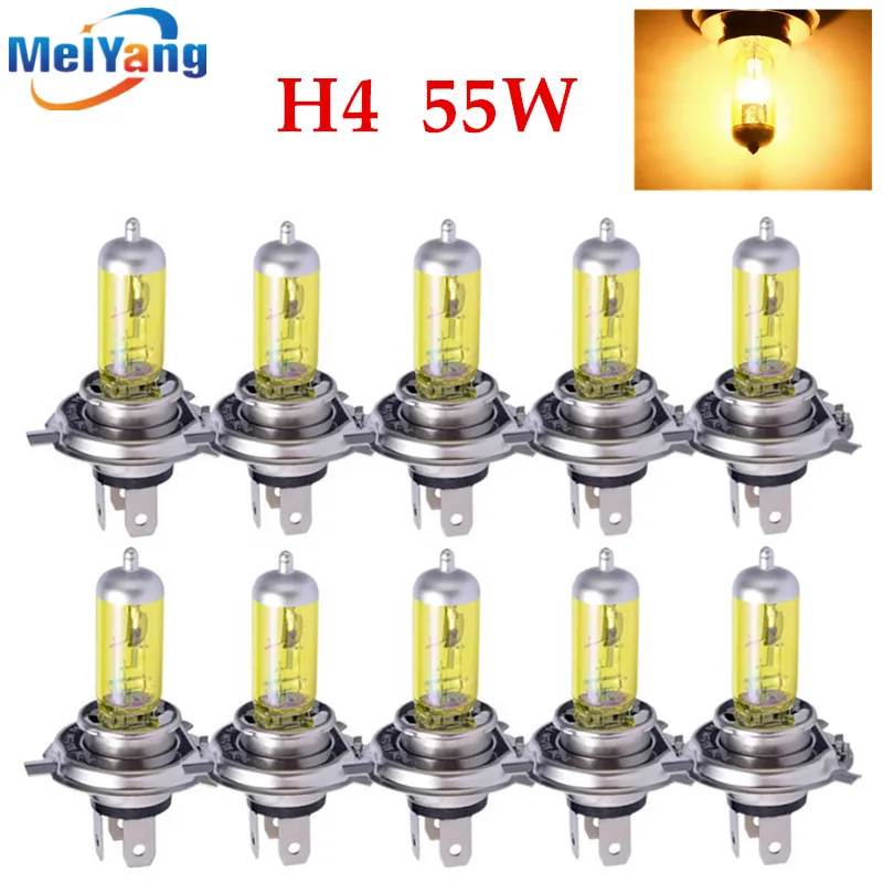 

10pcs H4 55W 12V Yellow Fog Lights Halogen Bulb High Power Headlight Lamp Car Light Source parking Head auto 60/55W 3000K