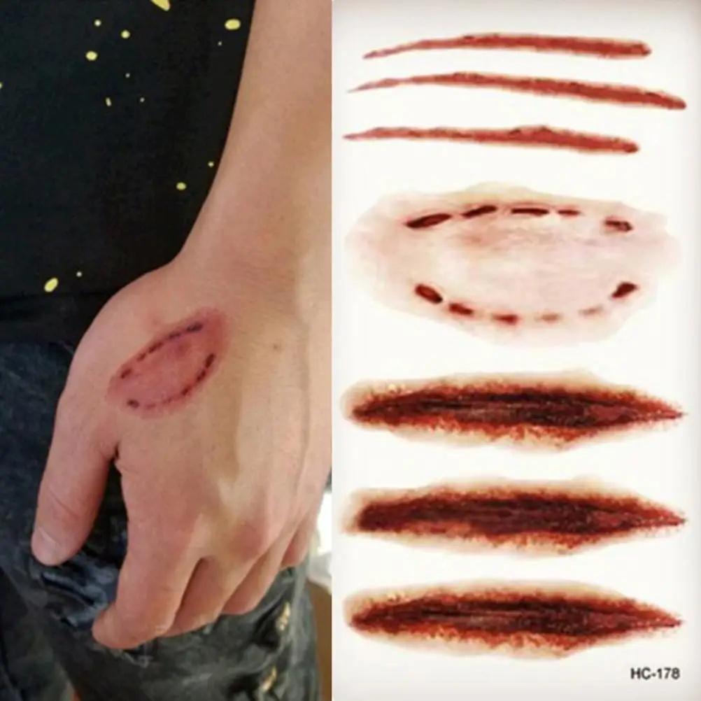 Хэллоуин водонепроницаемый рана временная татуировка клей и чернила наклейка "шрам" травма кровяная Татуировка наклейка s 2шт