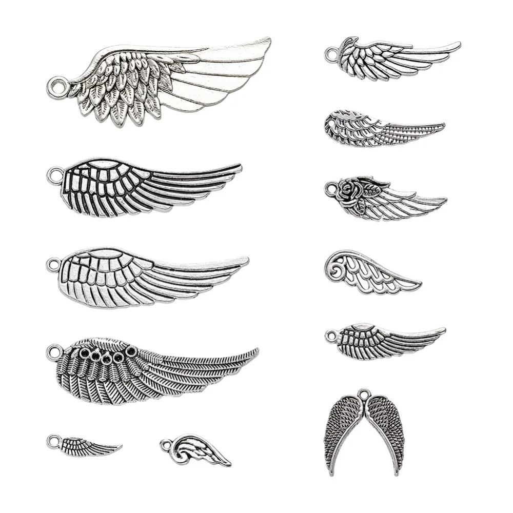 Около 30~ 35 шт/100 г античные серебряные бронзовые сплав Случайные Смешанные формы крыло Кулоны, подвески 24~ 56x9~ 21x1~ 2 мм, отверстие: 1,5~ 5x2~ 3 мм