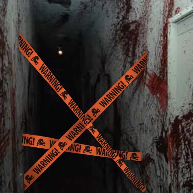 600*8cm Warning Tape Signs Skull Hanging Strips Halloween Party Decoration Window Ornaments Scary Haunted House Halloween A30
